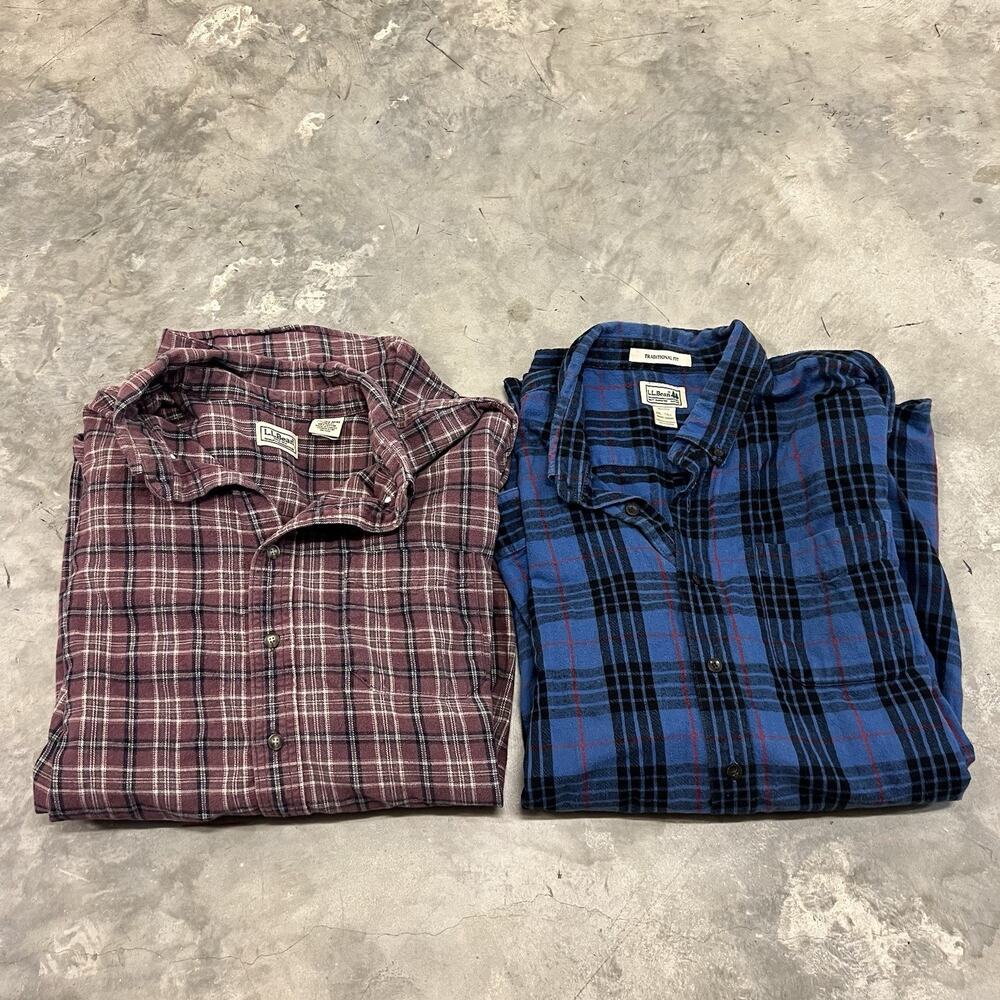 Vintage LL Bean Lot of 2 Shirt XXL TALL Flannel Blue Purple Plaid Y2K 2XLT